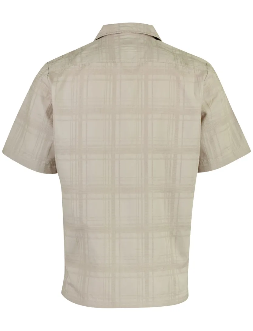 Beige geruit overhemd korte mouw BOSS Orange Rayer reverskraag