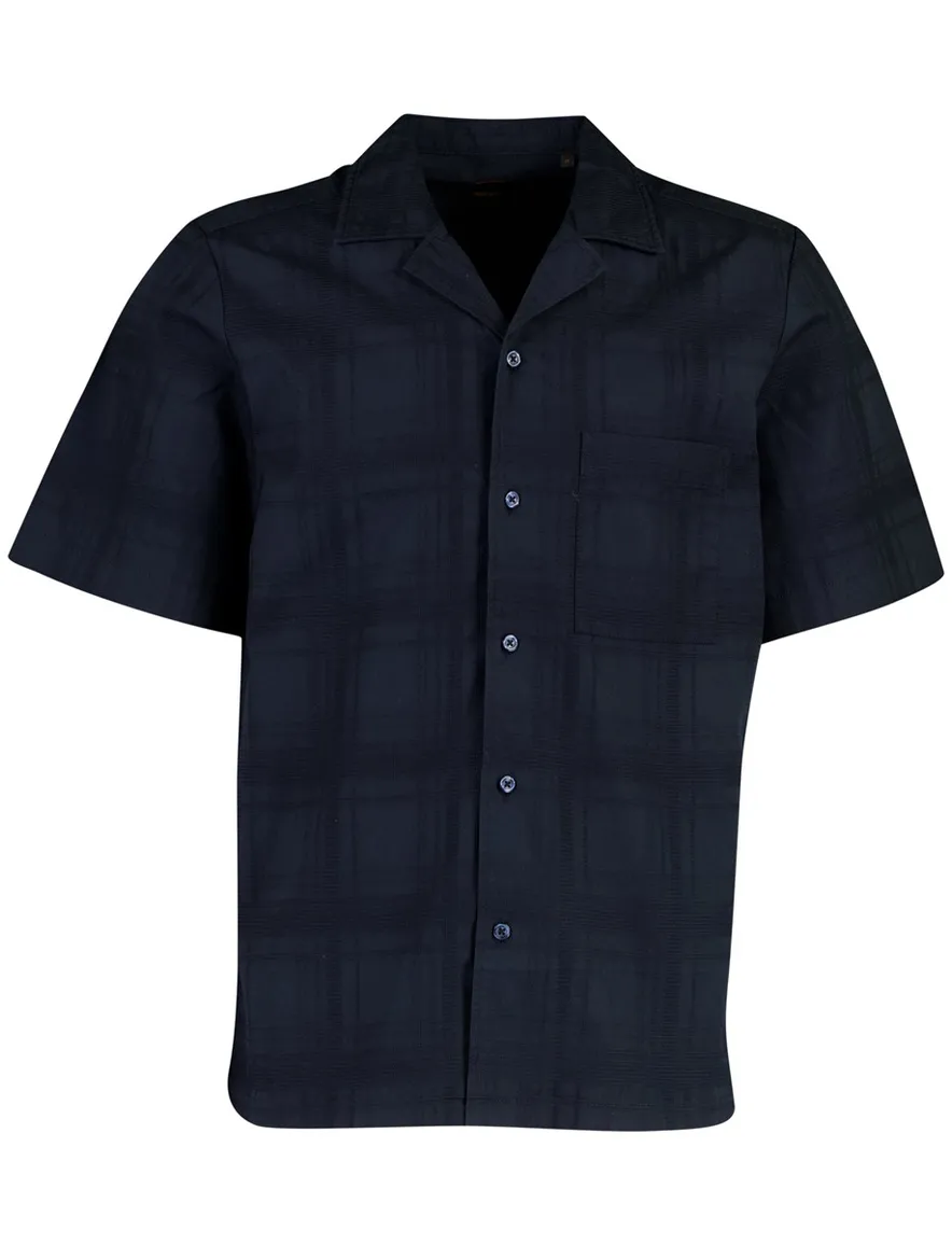 Doorknoop polo BOSS Orange Rayer donkerblauw geruit reverskraag