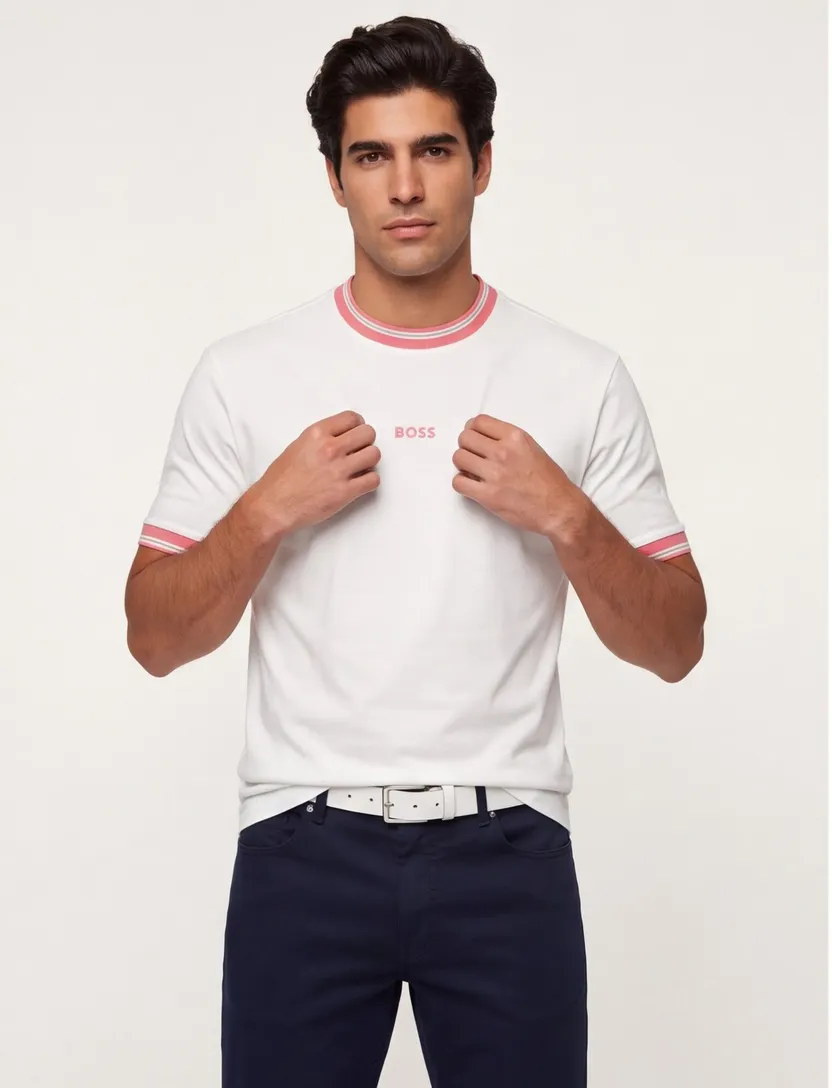 BOSS T-shirt wit roze katoen wijde fit