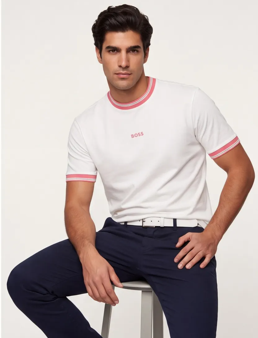 BOSS T-shirt wit roze katoen wijde fit
