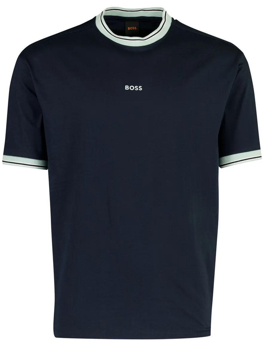 BOSS Orange T-shirt navy met lichtblauwe details ronde hals