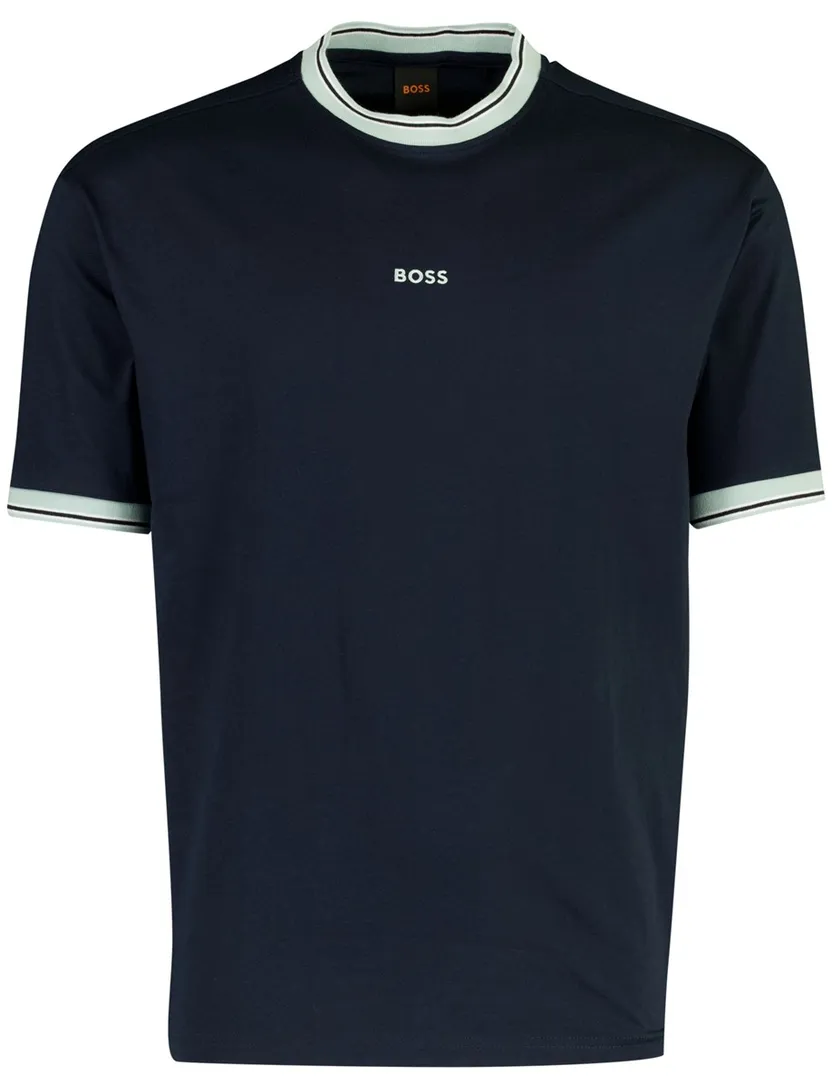 T-shirt BOSS Orange navy met lichtblauwe details ronde hals