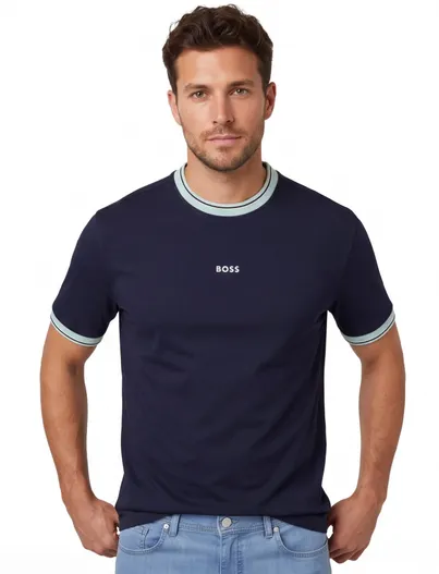 Hugo Boss BOSS Orange T-shirt ronde hals navy met lichtblauwe details