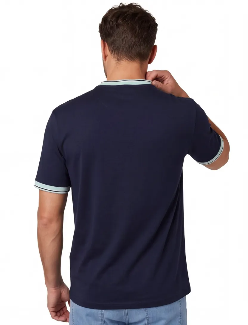 T-shirt BOSS Orange navy met lichtblauwe details ronde hals