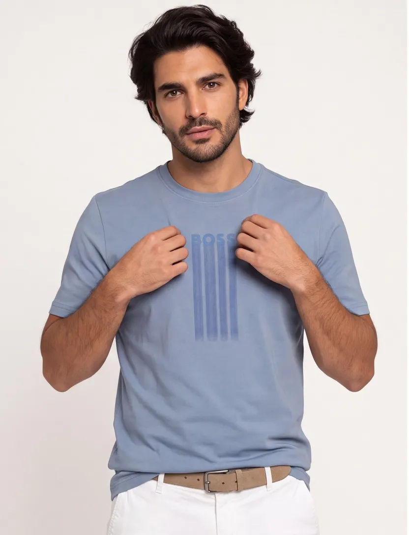 T-shirt BOSS Orange blauw met opdruk korte mouw