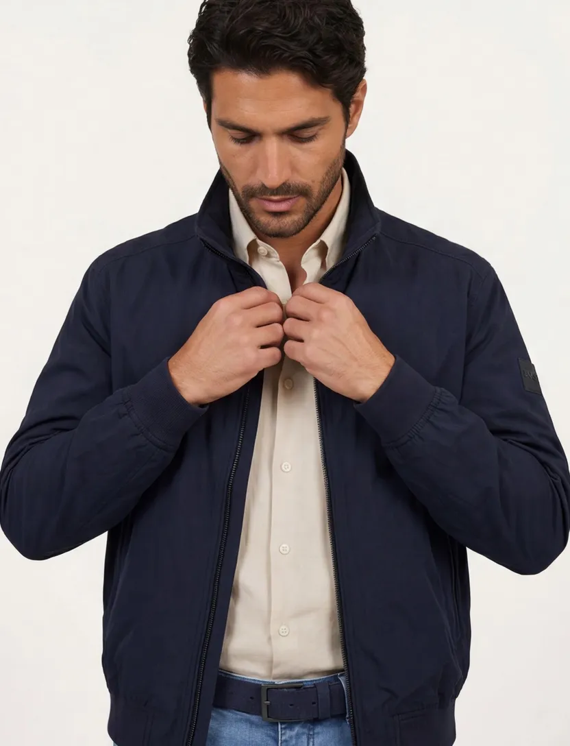 Zomerjas BOSS Orange Opens windjack donkerblauw met boord