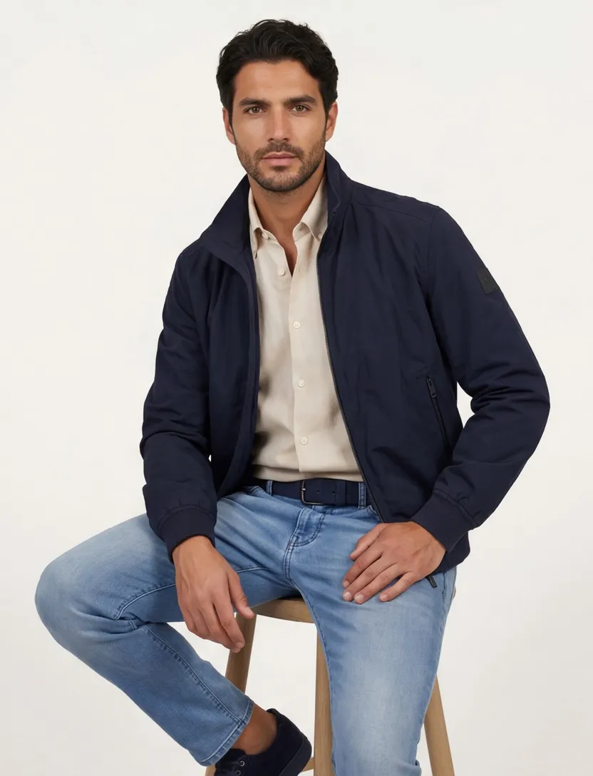 Zomerjas BOSS Orange Opens windjack donkerblauw met boord