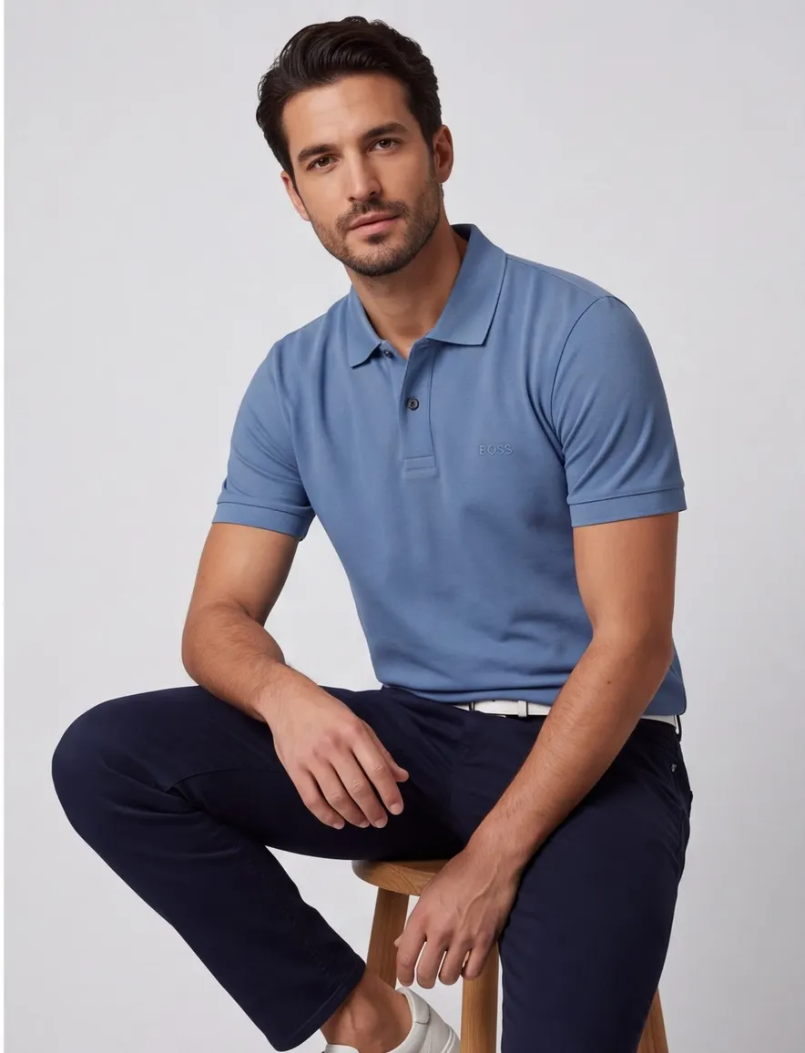 BOSS Pallas poloshirt blauw piqué