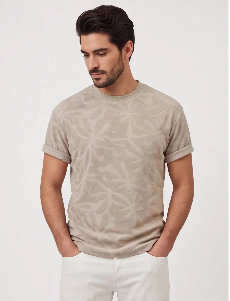 T-shirt BOSS Orange grijs met structuur