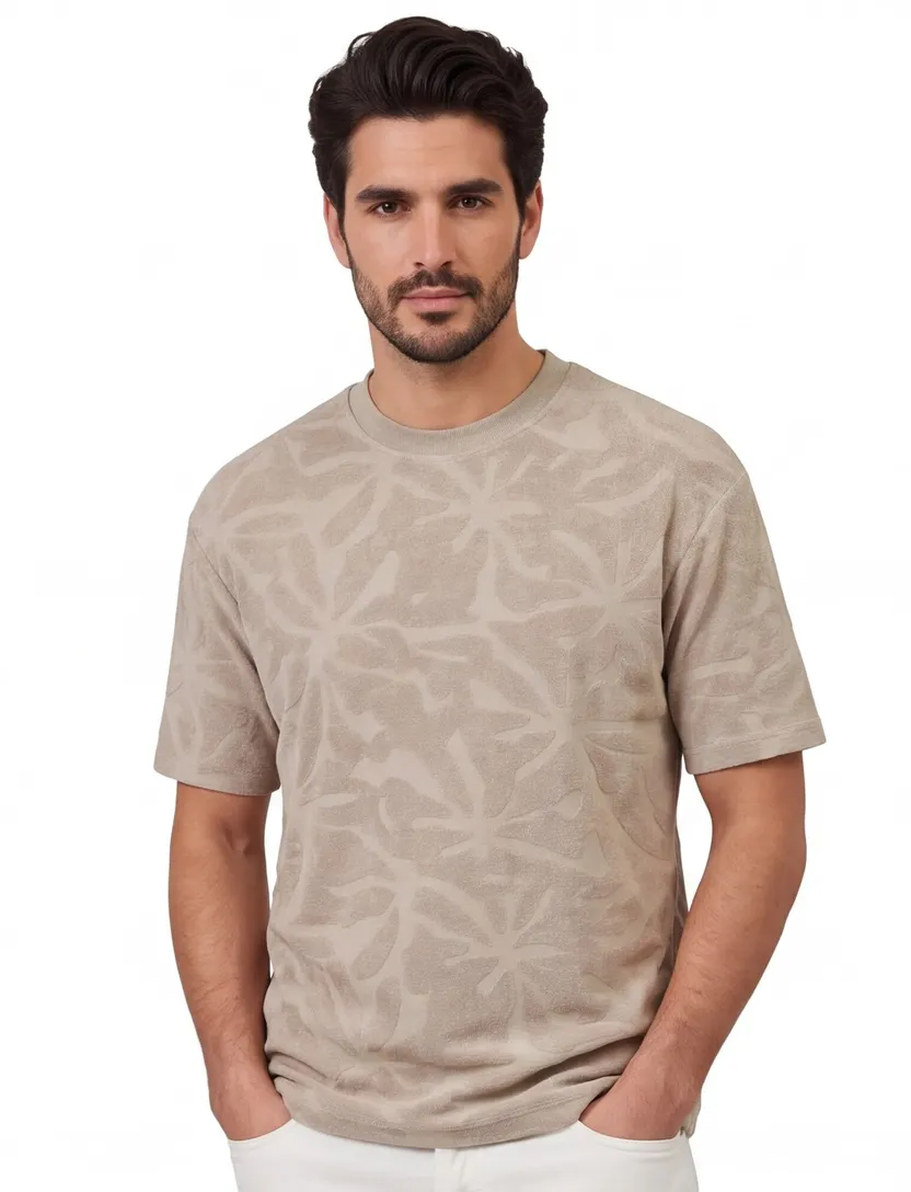 BOSS Orange t-shirt grijs gestructureerd