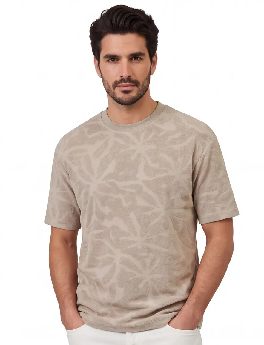 T-shirt BOSS Orange grijs met structuur