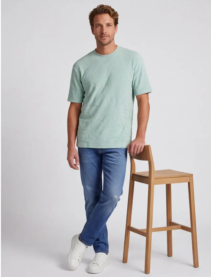 T-shirt BOSS Orange turquoise met strctuur