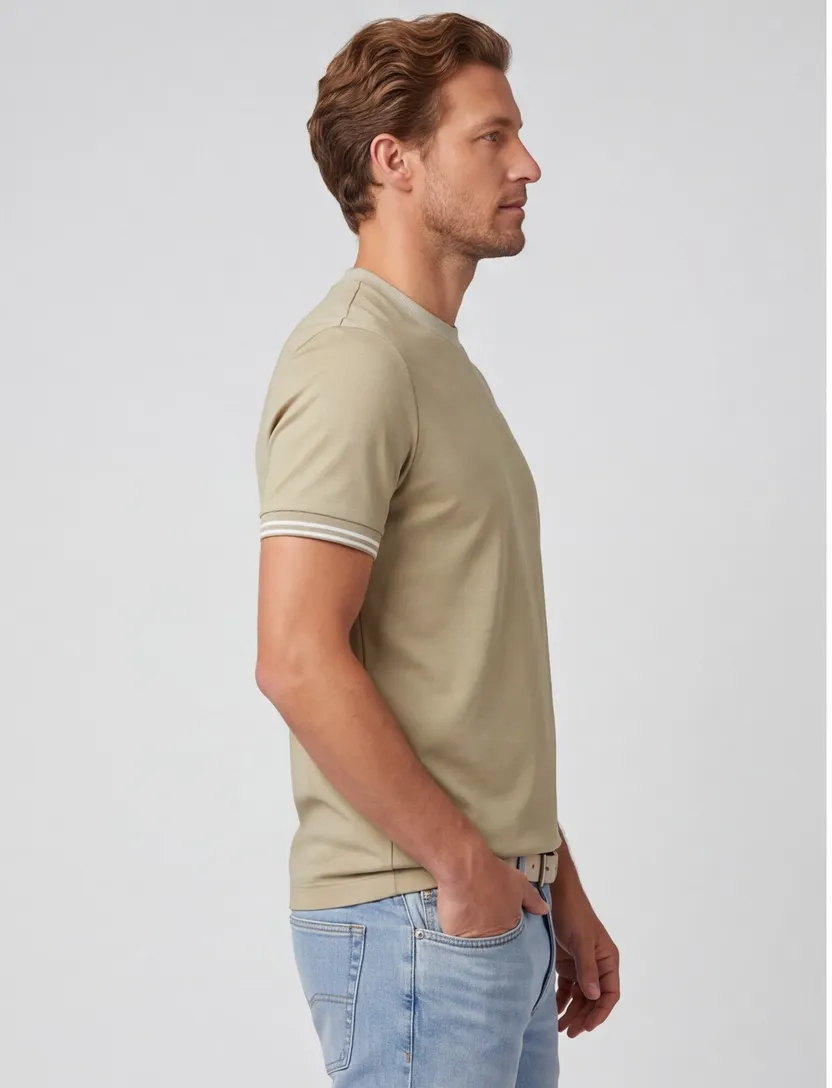 BOSS Black T-shirt ronde hals creme slim fit