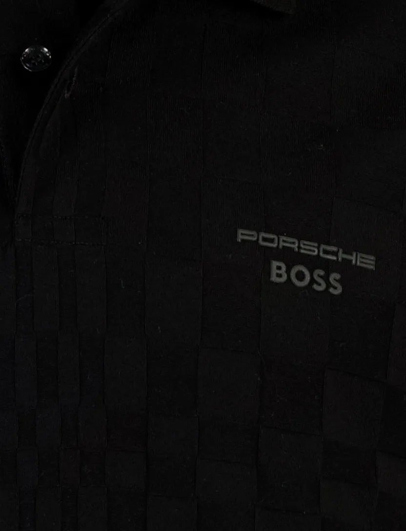 BOSS Green poloshirt zwart vierkant structuur Porsche lijn