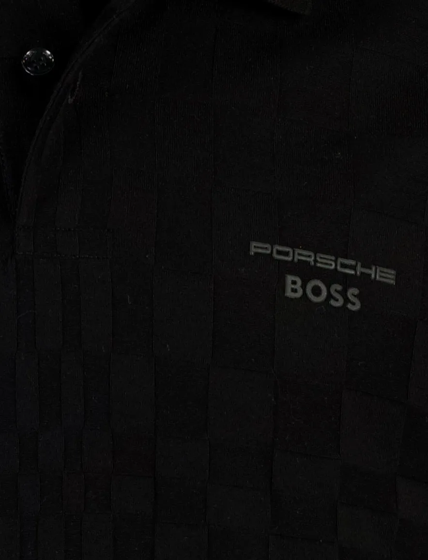 Poloshirt BOSS Green zwart vierkant structuur Porsche lijn