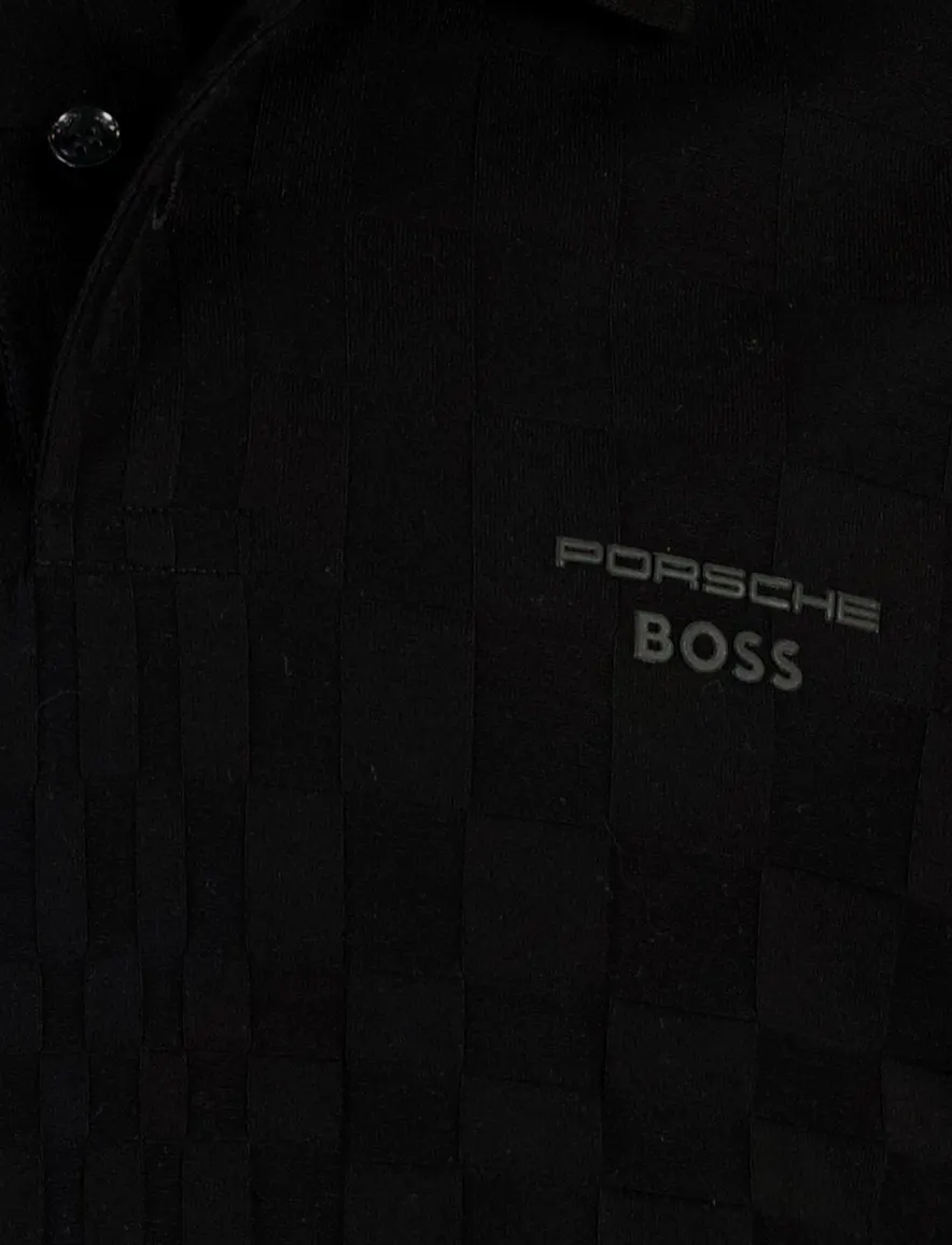 Poloshirt BOSS Green zwart vierkant structuur Porsche lijn