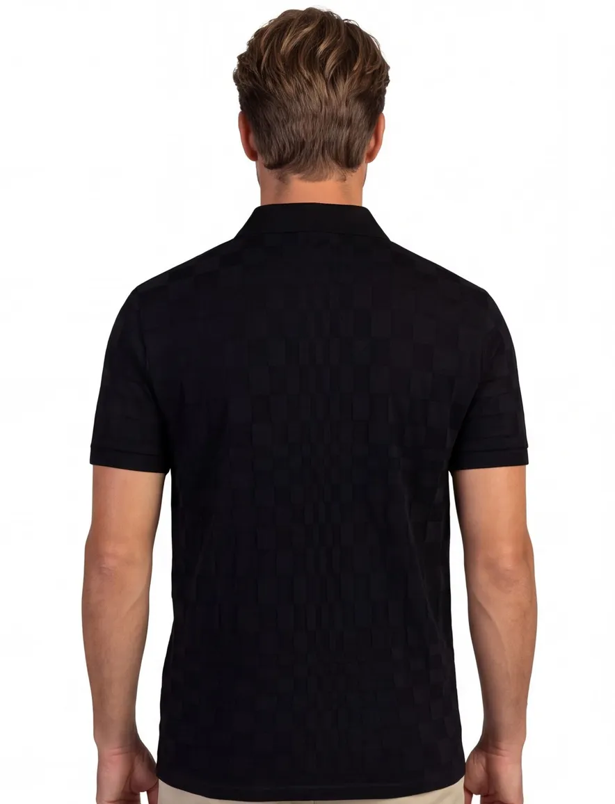 Poloshirt BOSS Green zwart vierkant structuur Porsche lijn