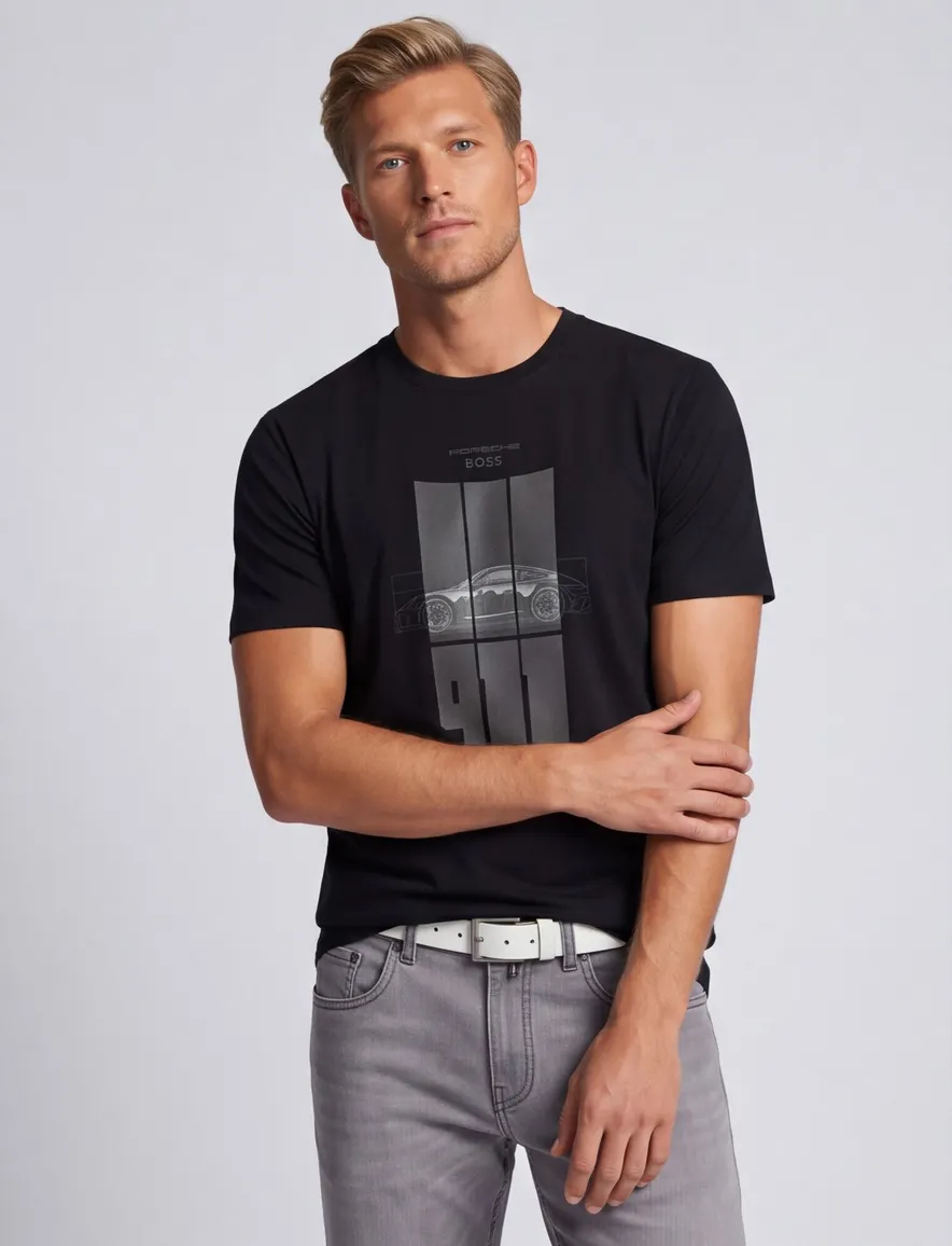 T-shirt BOSS Green zwart Porsche lijn