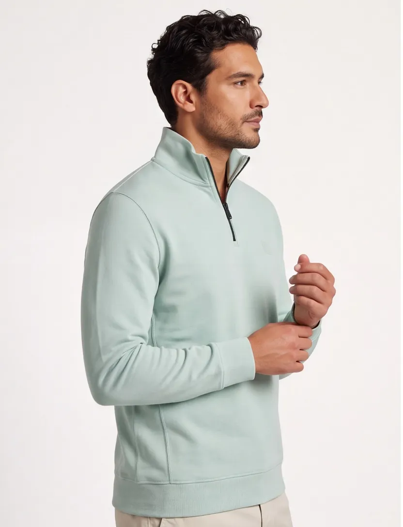 BOSS Orange trui groen half zip katoen