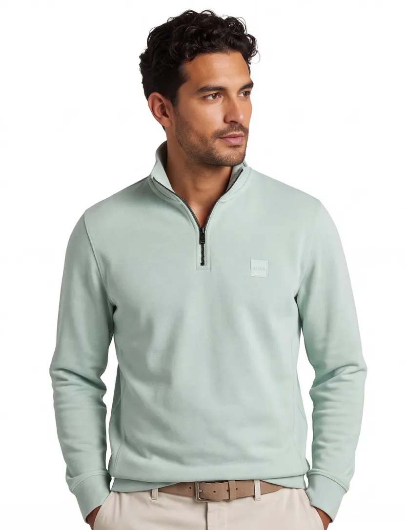 BOSS Orange trui groen half zip katoen