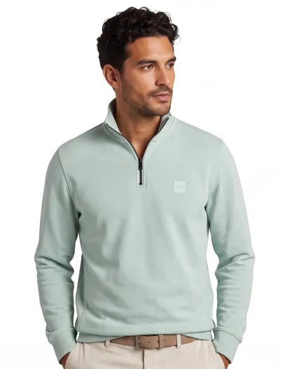Hugo Boss Trui BOSS Orange groen katoen half zip