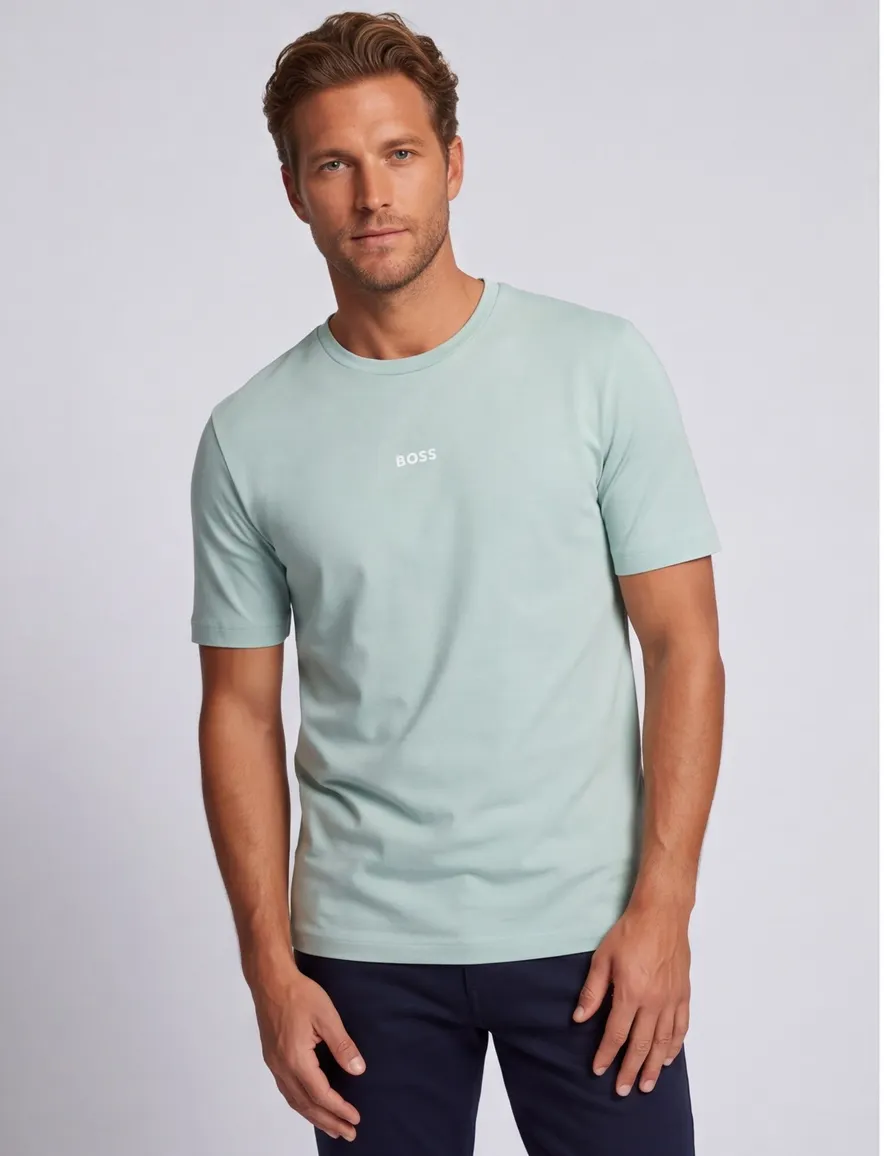 HT-shirt BOSS Orange turquoise ronde hals met logo