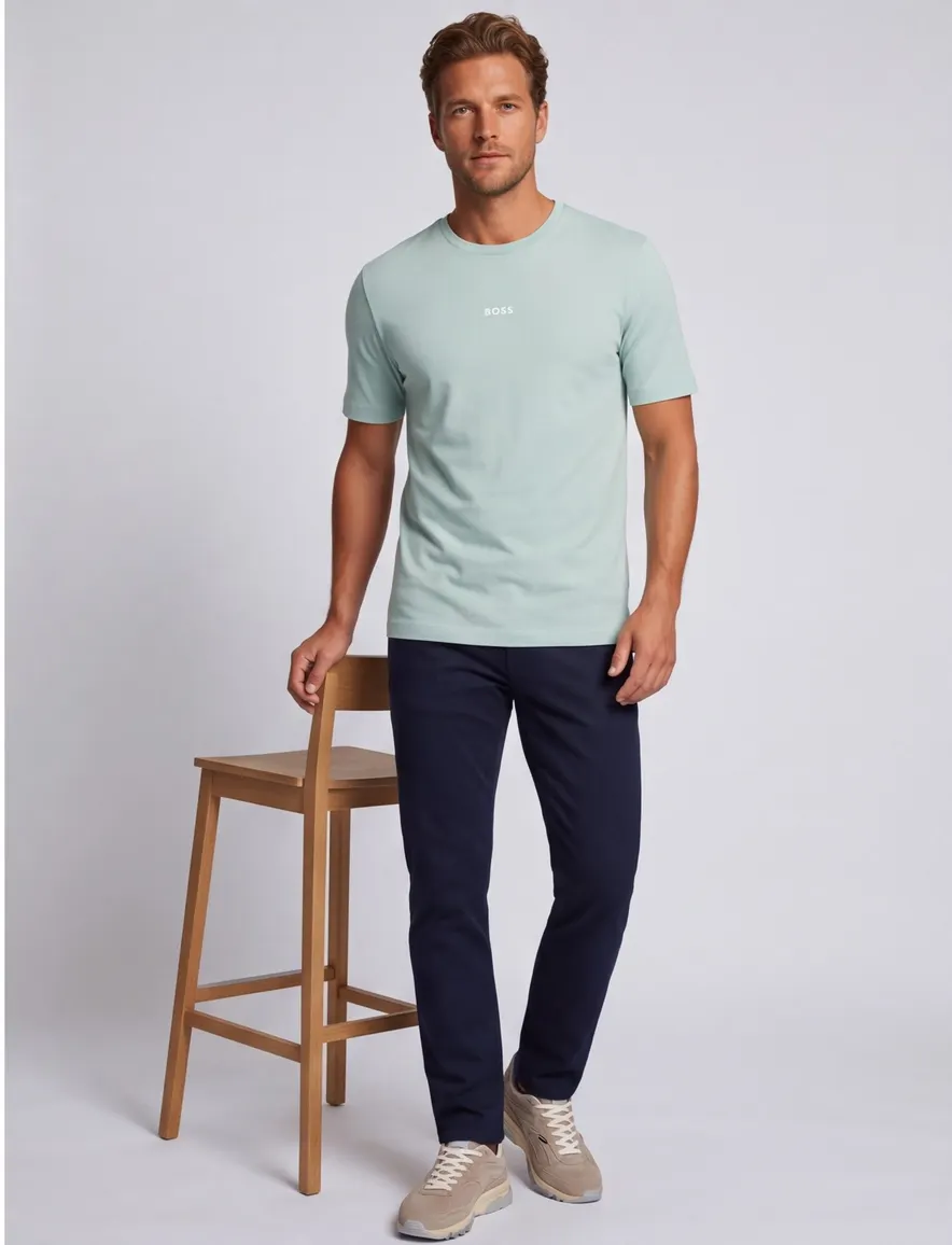 HT-shirt BOSS Orange turquoise ronde hals met logo