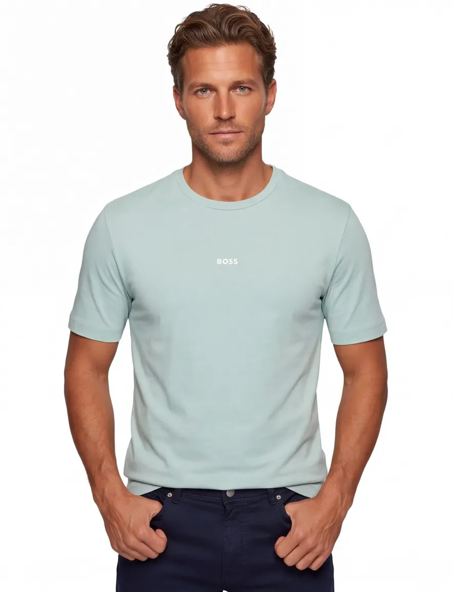 HT-shirt BOSS Orange turquoise ronde hals met logo