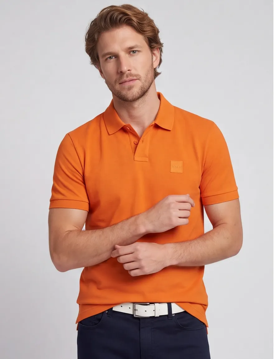 Poloshirt Boss Orange Passenger oranje pique 2-knoops
