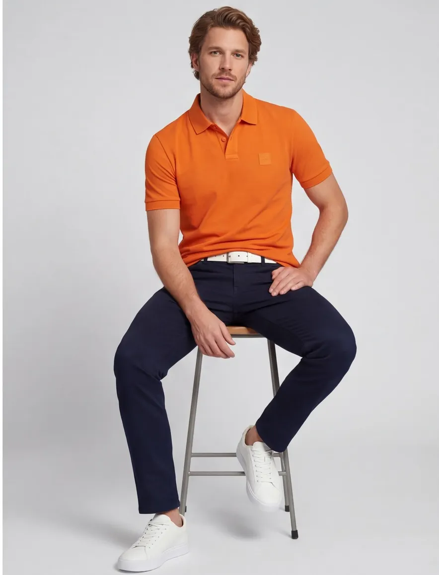 Poloshirt Boss Orange Passenger oranje pique 2-knoops