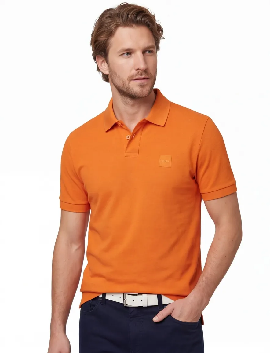 Poloshirt Boss Orange Passenger oranje pique 2-knoops