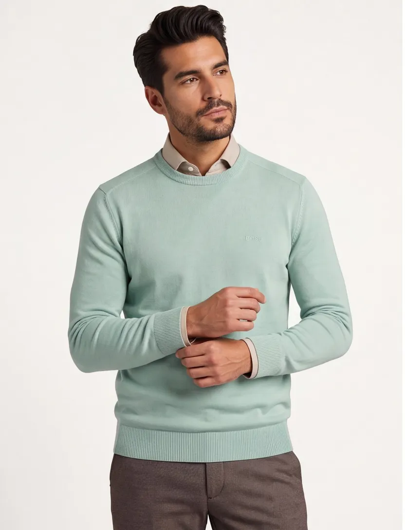 Trui BOSS orange asac c ronde hals groen