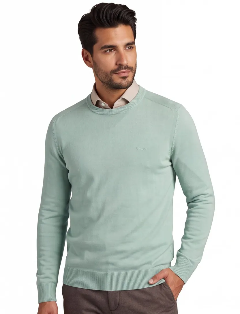 Trui BOSS orange asac c ronde hals groen