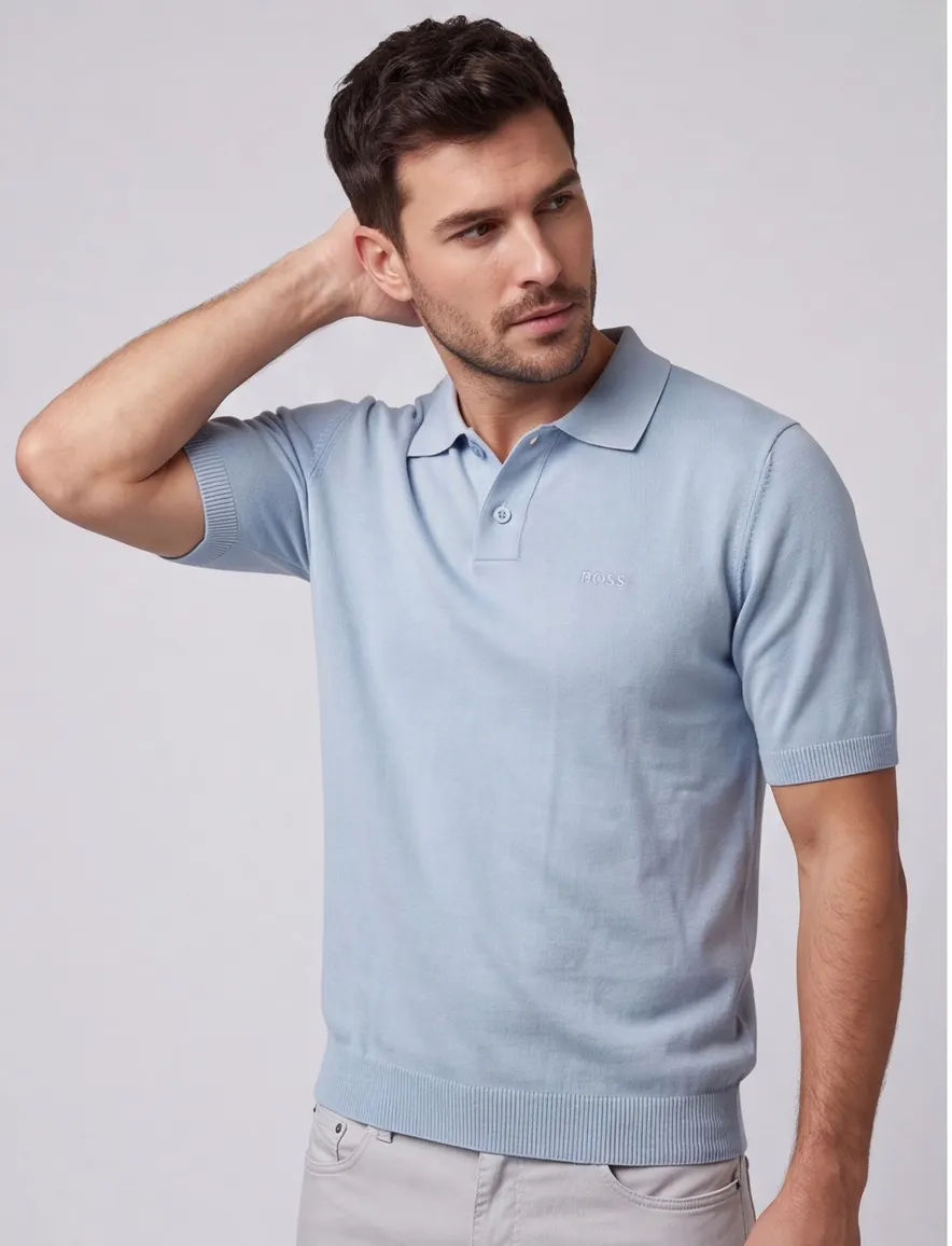 Boss Orange polo lange mouw blauw