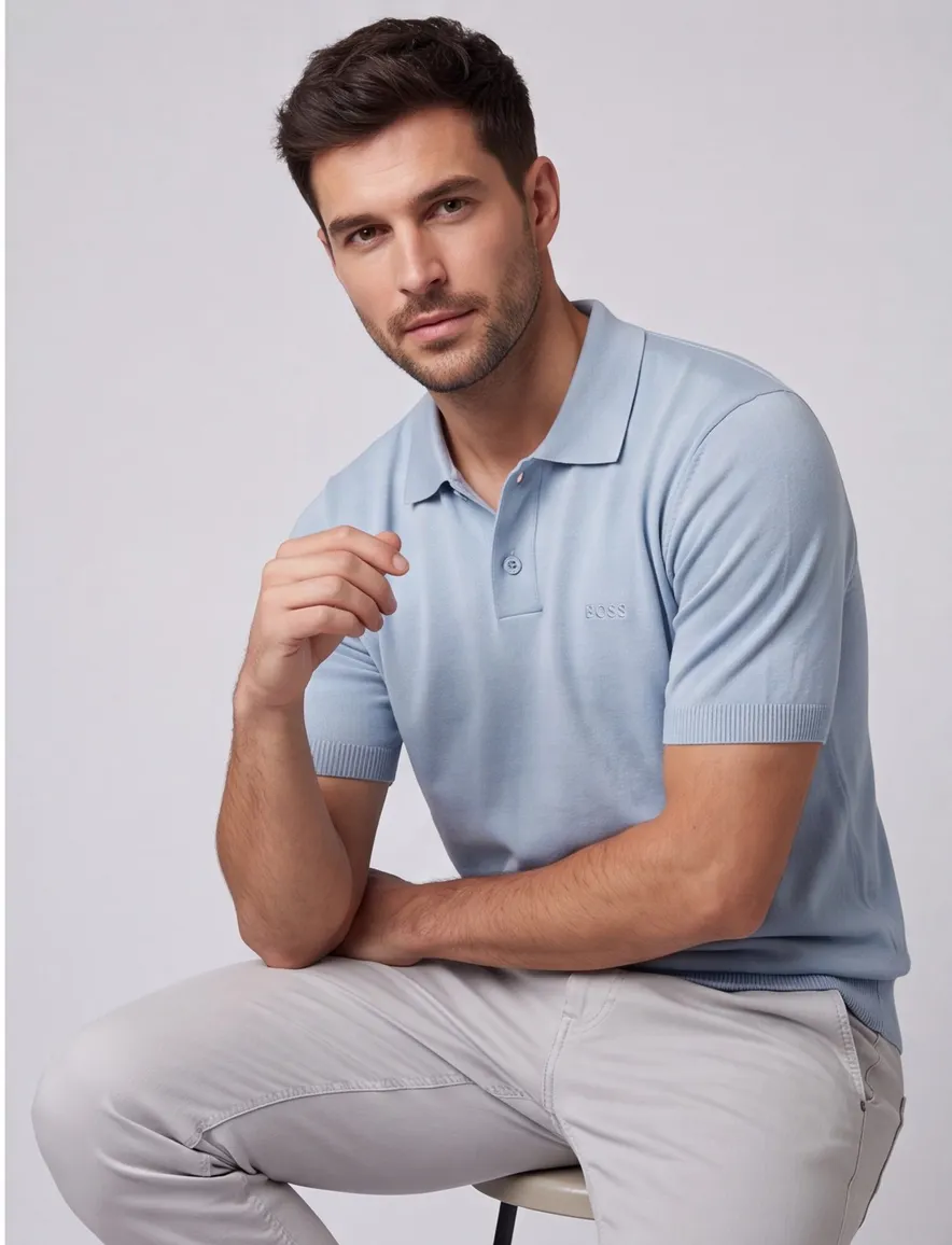 Boss Orange polo lange mouw blauw
