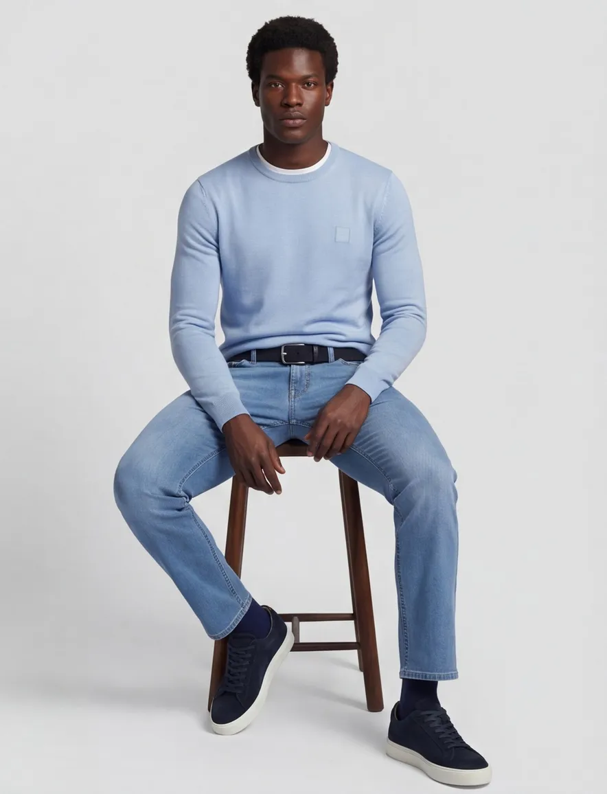 BOSS Orange Kanovano S trui lichtblauw knit