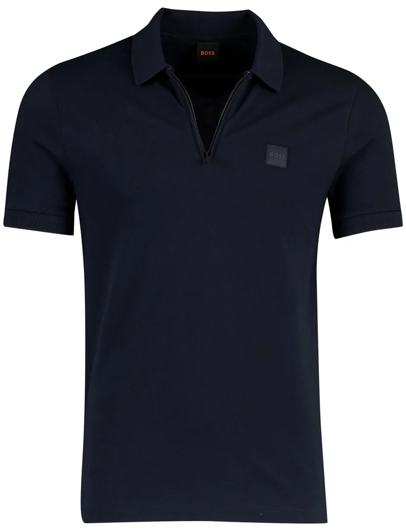 Zip polo BOSS Orange Passerzip donkerblauw