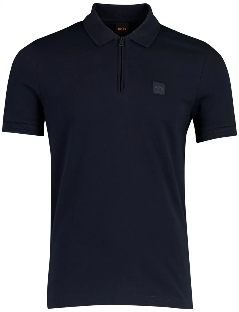 Zip polo BOSS Orange Passerzip donkerblauw