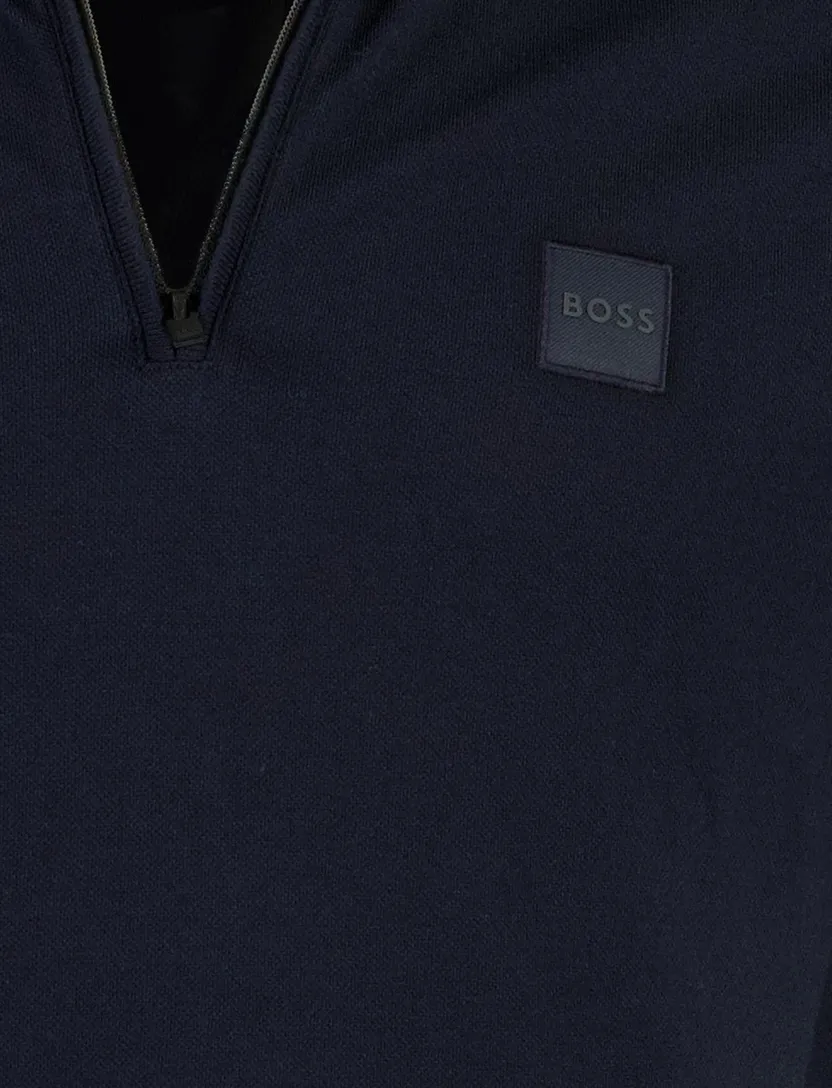 Zip polo BOSS Orange Passerzip donkerblauw