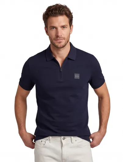 Hugo Boss BOSS Orange zip polo Passerzip donkerblauw