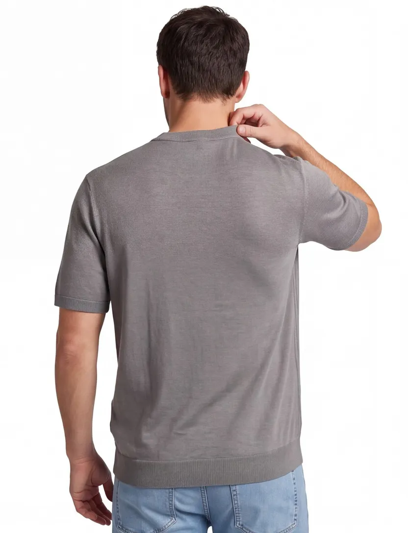T-shirt BOSS Orange grijs structuur strepen normale fit