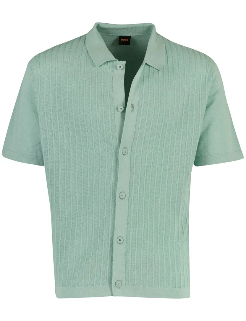 BOSS Orange poloshirt groen wijde fit linnen