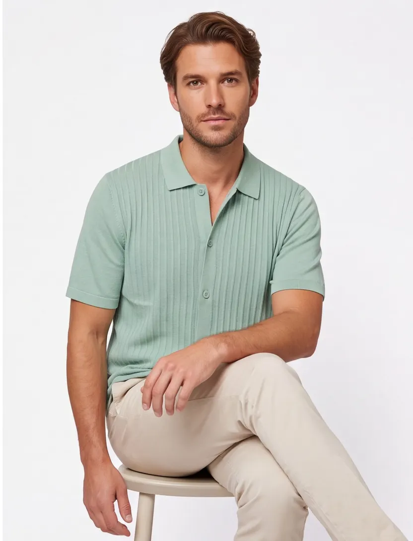 BOSS Orange poloshirt groen wijde fit linnen