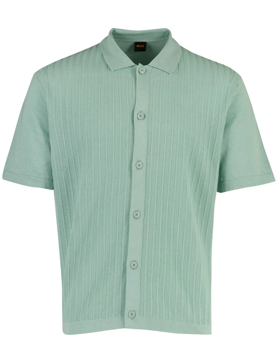 Poloshirt BOSS Orange groen linnen wijde fit