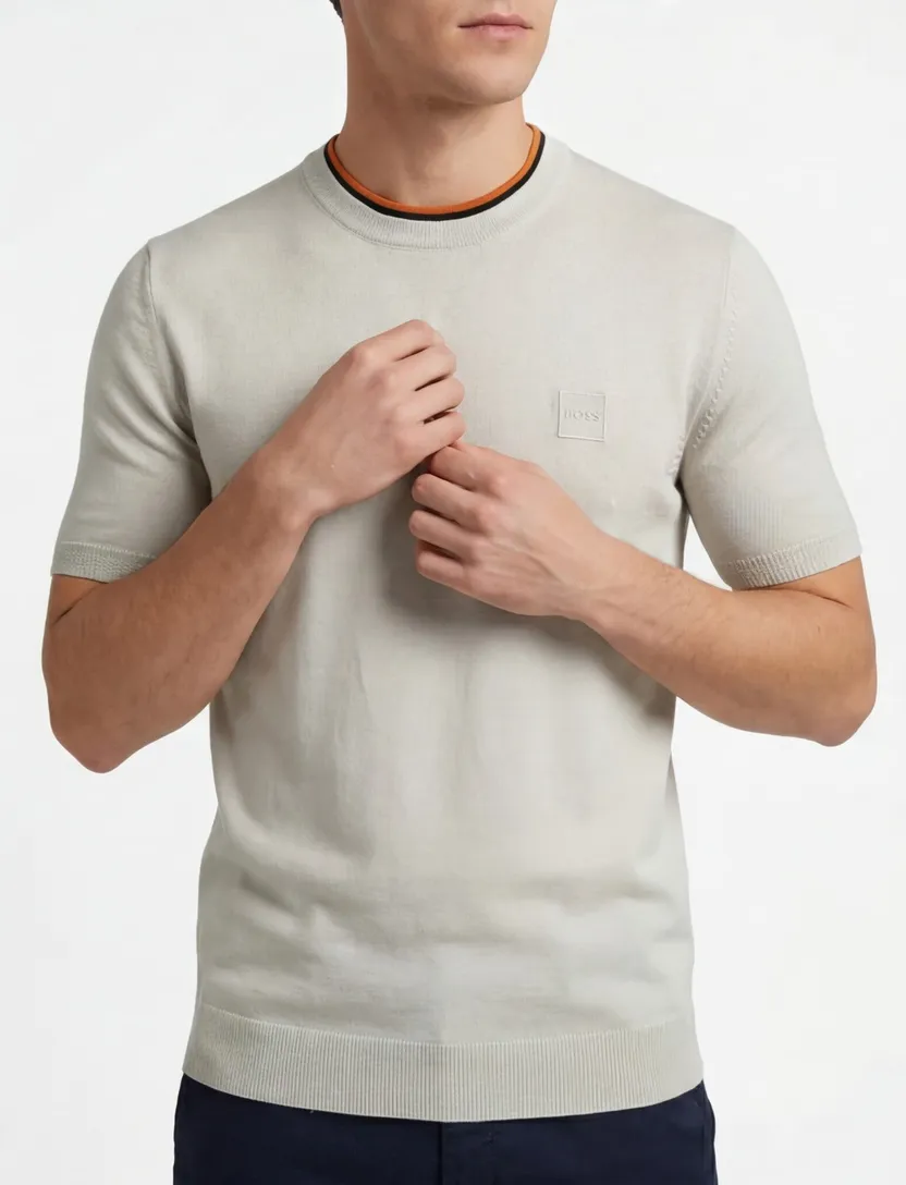 t-shirt Boss Orange Kanacho ronde hals normale fit beige