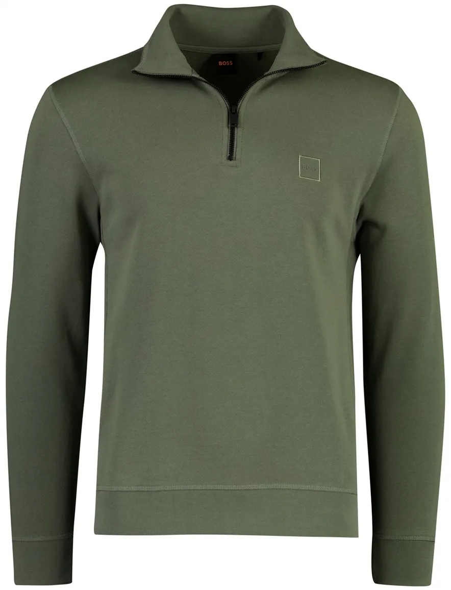 BOSS orange trui half zip zetrust groen normale fit