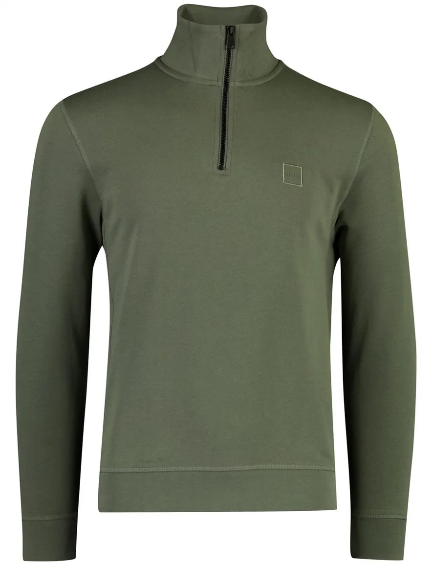 BOSS orange trui half zip zetrust groen normale fit