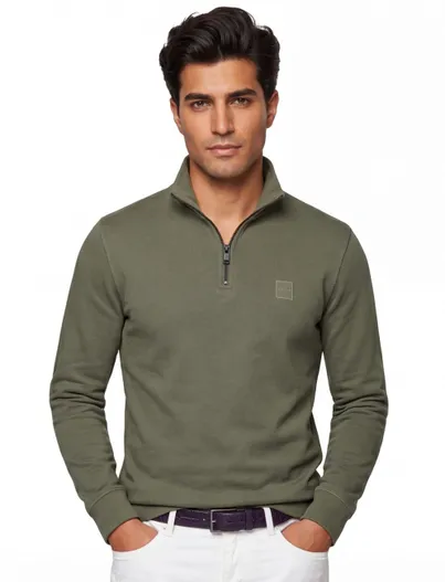 Hugo Boss BOSS orange trui half zip zetrust groen normale fit