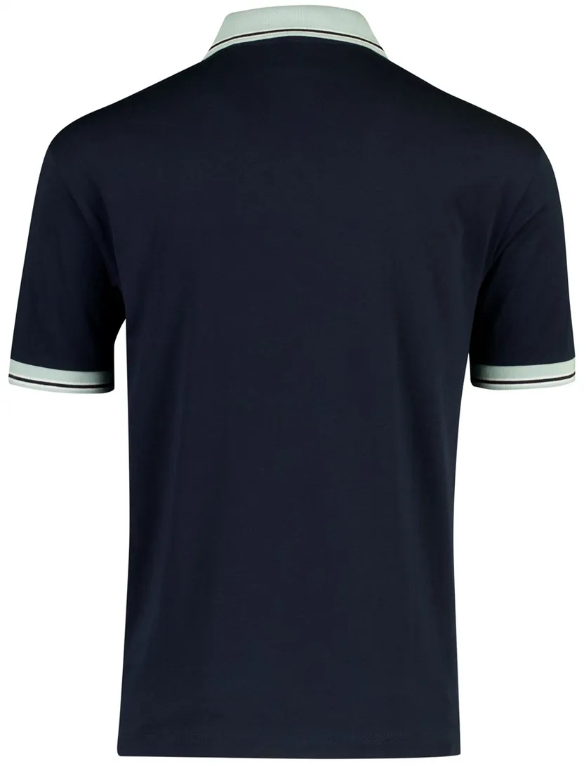 Donkerblauwe Pe_Blocks BOSS Orange polo met groene kraag