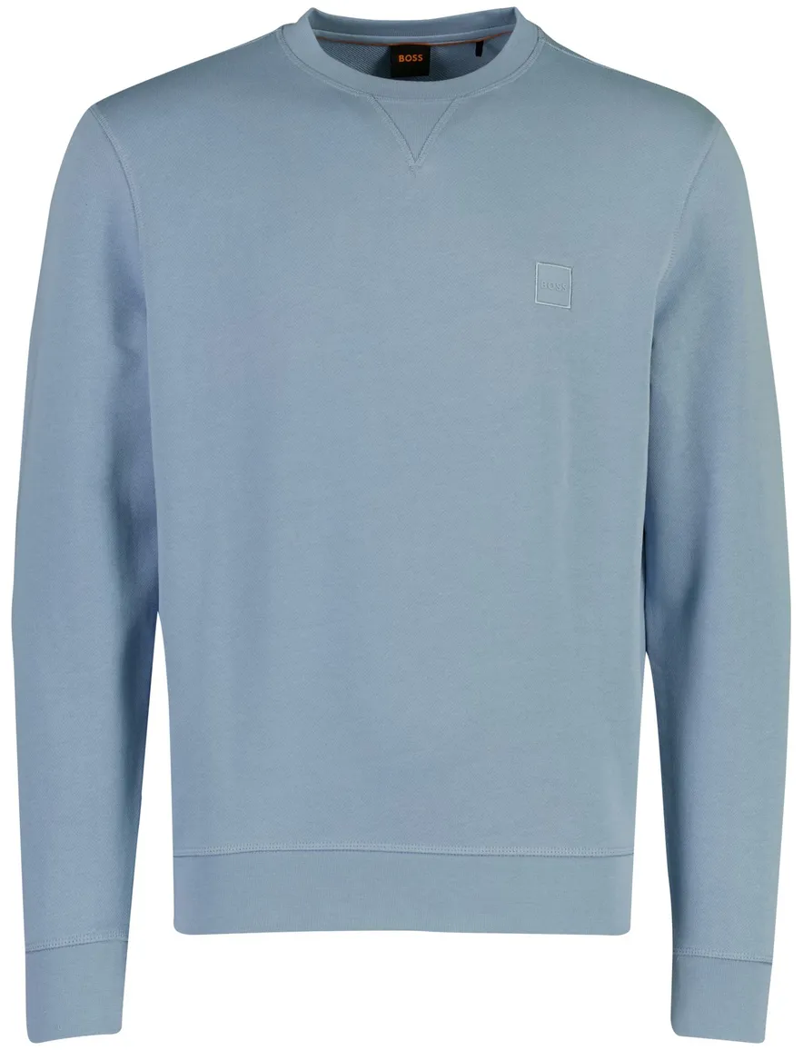 BOSS Orange Westart sweater lichtblauw logo vierkant
